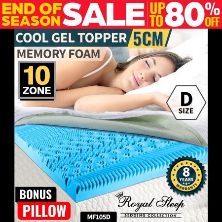 COOL GEL Memory Foam Mattress Topper Bed Double BAMBOO Fabric Cover *10 Zone 5CM