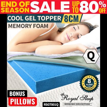 Queen sized Cool Gel Memory Foam Mattress Topper Bamboo Fabric Cover With Bonus