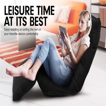 Adjustable Cushioned Floor Gaming Lounge Chair 174 x 56 x 15cm - Black