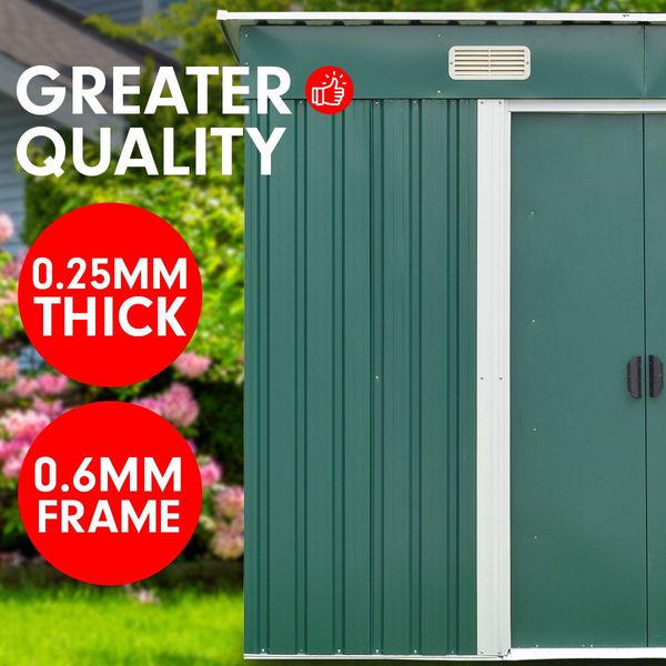 4ft x 8ft Garden Shed Flat Roof Outdoor Storage - Green