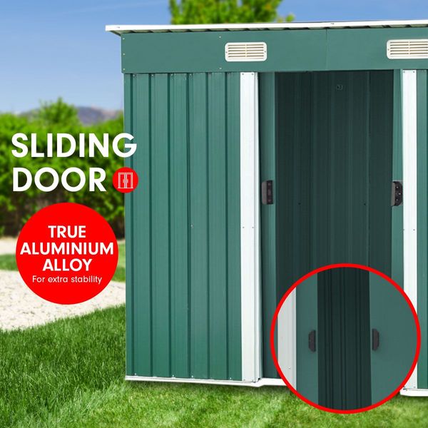 4ft x 8ft Garden Shed Flat Roof Outdoor Storage - Green