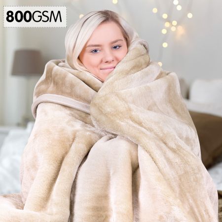 Laura Hill 600GSM Large Double-Sided Queen Faux Mink Blanket - Beige