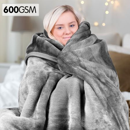 Laura Hill 600GSM Double-Sided Queen Size Faux Mink Blanket - Silver