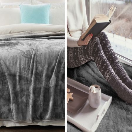 Laura Hill 600GSM Double-Sided Queen Size Faux Mink Blanket - Silver