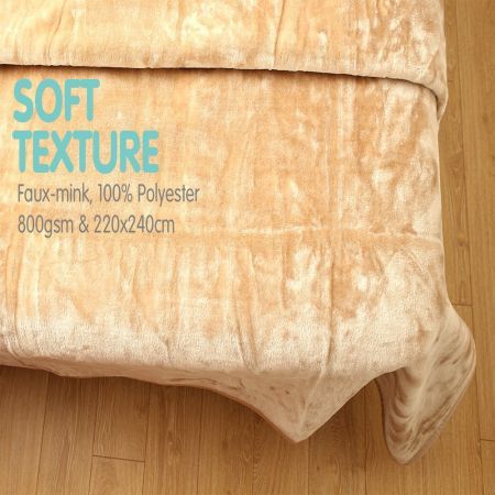 Laura Hill 800GSM Heavy Double-Sided Faux Mink Blanket - Beige