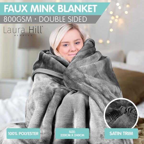 Laura Hill 800GSM Heavy Double Sided Faux Mink Blanket Silver