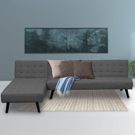 Sarantino 3-Seater Corner Sofa Bed Lounge Chaise Couch - Dark Grey