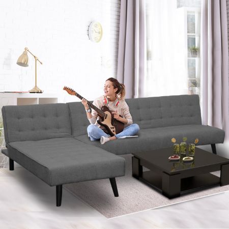 Sarantino 3-Seater Corner Sofa Bed Lounge Chaise Couch - Dark Grey