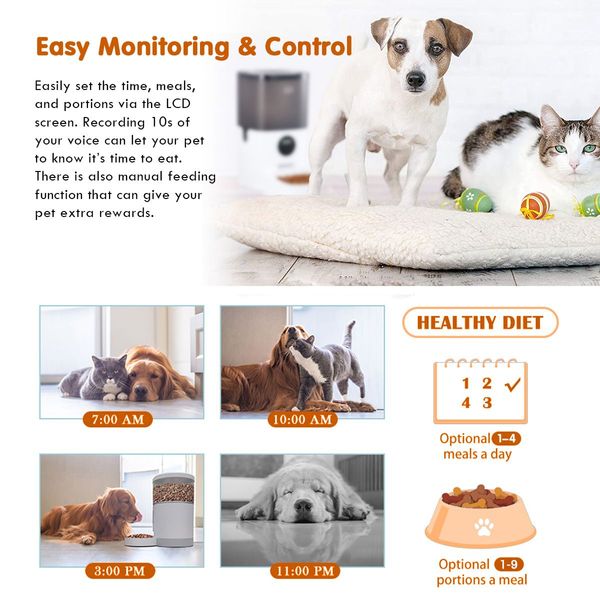 6L Automatic Pet Feeder Dog Cat Feeder Food Dispenser with LCD Screen