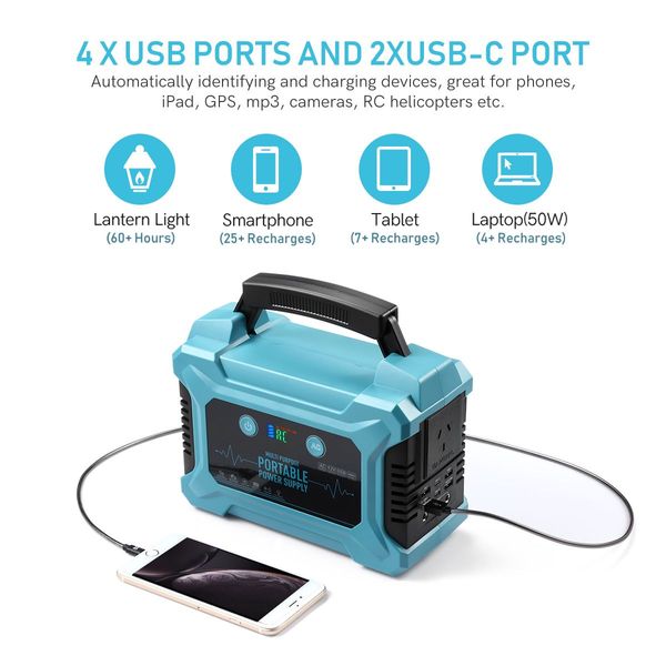 Portable Generator Power Station Solar Lithium Battery 84300mAh