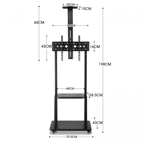 Mobile TV Stand Mount Bracket Trolley 32-75 Inch LED LCD Screen Monitor Television Cart with Media Storage Shelf Wheels Adjustable Freestanding