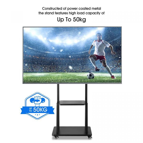 Mobile TV Stand Mount Bracket Trolley 32-75 Inch LED LCD Screen Monitor Television Cart with Media Storage Shelf Wheels Adjustable Freestanding