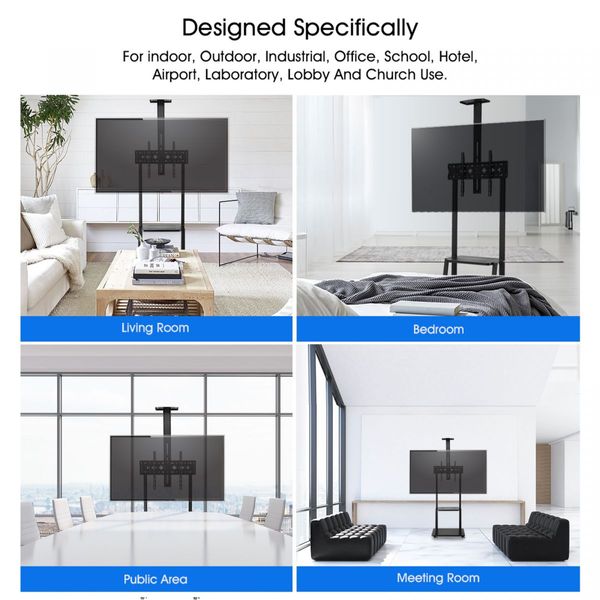 Mobile TV Stand Mount Bracket Trolley 32-75 Inch LED LCD Screen Monitor Television Cart with Media Storage Shelf Wheels Adjustable Freestanding