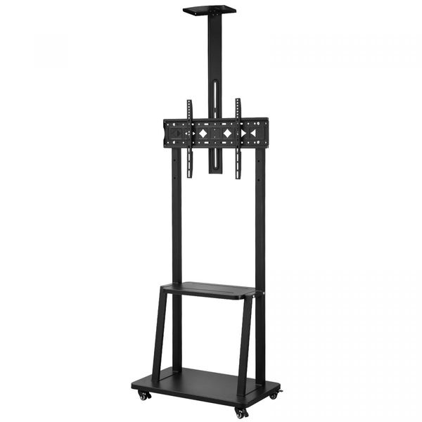Mobile TV Stand Mount Bracket Trolley 32-75 Inch LED LCD Screen Monitor Television Cart with Media Storage Shelf Wheels Adjustable Freestanding