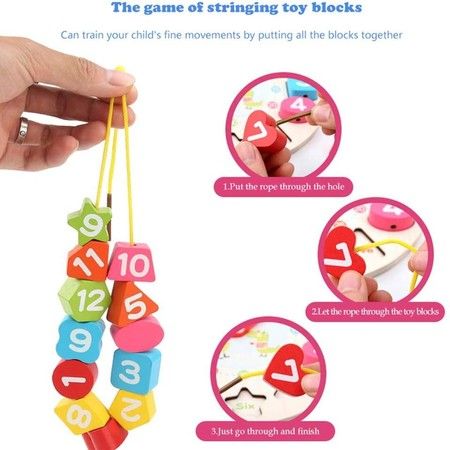 Wooden Shape Sorting Clock Teaching Time Blocks Puzzle Montessori Toys