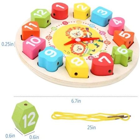 Wooden Shape Sorting Clock Teaching Time Blocks Puzzle Montessori Toys