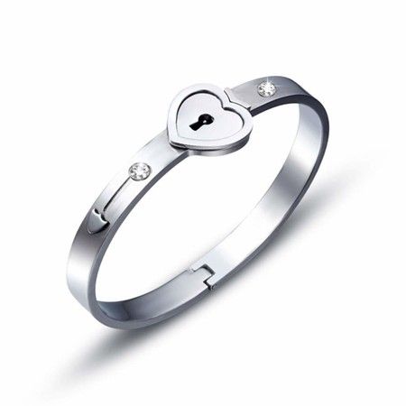 Couple Jewelry Key Necklace and Lock Bracelet, Love Heart Bangle Gift Set Pendant Titanium Alloy Only You Have My Key