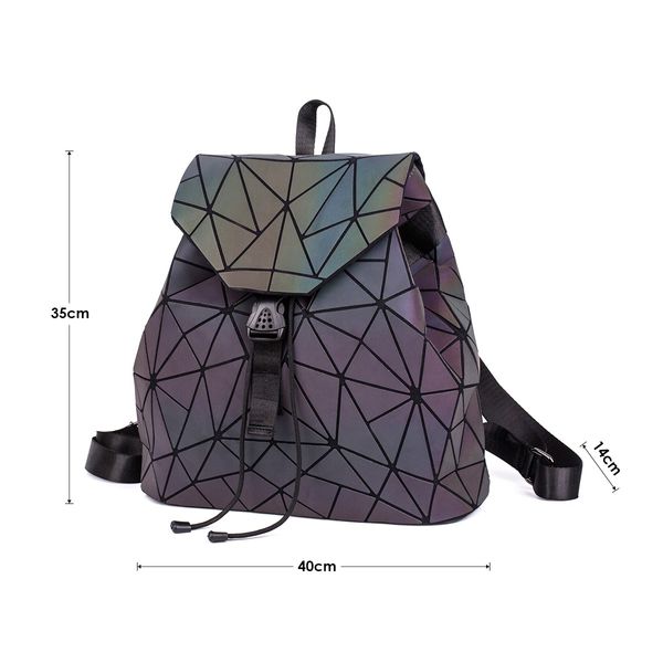 Luxury Geometric Women Backpack Luminous Flash Shoulder Bag Leather Reflective Bag