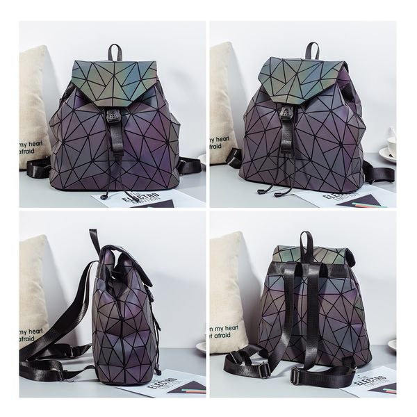 Luxury Geometric Women Backpack Luminous Flash Shoulder Bag Leather Reflective Bag