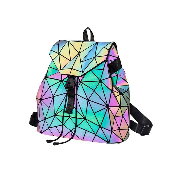 Luxury Geometric Women Backpack Luminous Flash Shoulder Bag Leather Reflective Bag