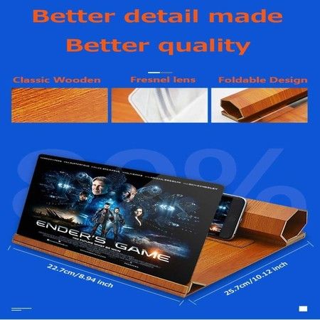 12 Inch Foldable Smart Phone Screen Amplifier Projector  Wooden Phone Holder Stand with 3D Screen Magnifying Amplifying Glass