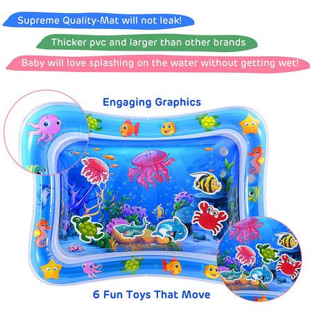 Tummy Time Baby Water Mat Infant Water Mat for 3 6 9 Months Boys Girls Promotes Visual Stimulation (Jellyfish)