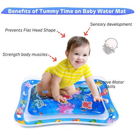 Tummy Time Baby Water Mat Infant Water Mat for 3 6 9 Months Boys Girls Promotes Visual Stimulation (Jellyfish)