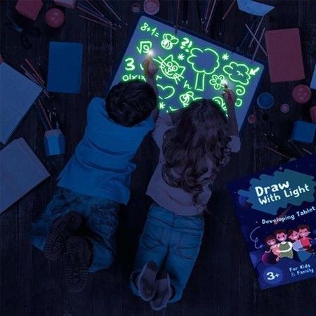 Draw with Light Fun Drawing Board Pad for Kids Glow LED Pen Developing Drawing or Writing Skills