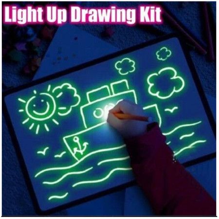 Draw with Light Fun Drawing Board Pad for Kids Glow LED Pen Developing Drawing or Writing Skills