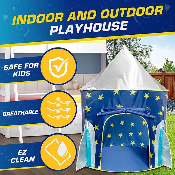 Rocket Tent  Children Castle Playhouse for Boys Girls Toddler, Indoor & Outdoor Use