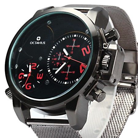 OCTAVIUS Male Quartz Watch Double Movt with Steel Net Band