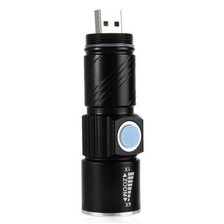 3 Mode USB Flashlight Rechargeable Lithium Battery LED Torch