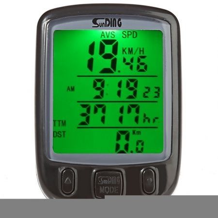 SunDing SD - 563B Outdoor Multifunction Water Resistant Cycling Odometer Speedometer LCD Green Backlight