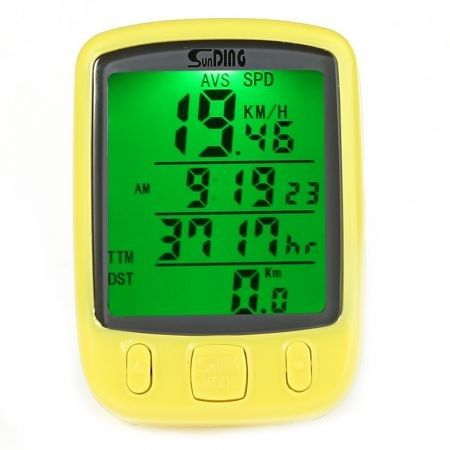 SunDing SD - 563B Outdoor Multifunction Water Resistant Cycling Odometer Speedometer LCD Green Backlight