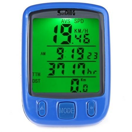 SunDing SD - 563B Outdoor Multifunction Water Resistant Cycling Odometer Speedometer LCD Green Backlight