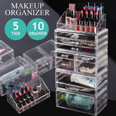 10 Drawers Cosmetic Makeup Organizer Storage Jewellery Box Clear Acrylic