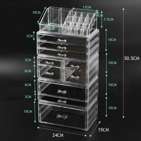 10 Drawers Cosmetic Makeup Organizer Storage Jewellery Box Clear Acrylic