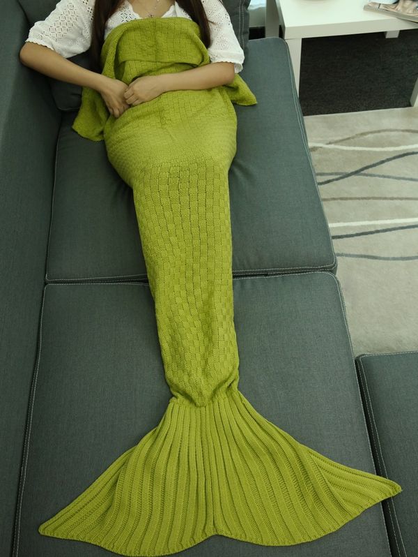 Super Soft Plaid Knitted Sleeping Bag Mermaid Tail Blanket