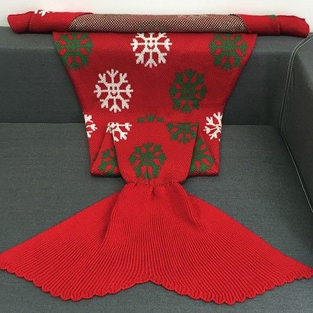 Christmas Snows Design Knitted Mermaid Tail Blanket