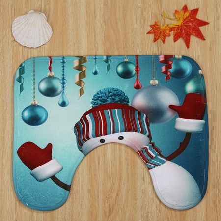 Christmas Baubles Snowman Pattern 3 Pcs Toilet Mat Bath Mat