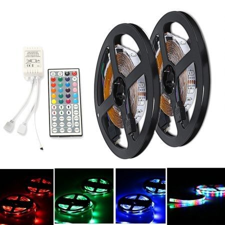 ZDM DC12V 2835 300LEDs RGB Strips with IR44 Key Double Outlet Controller 2PCS