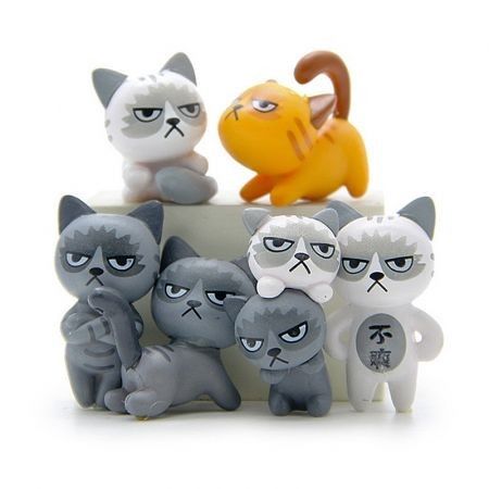 Super Cute Lovely Unhappy Cats Action Figure Toy Kids Gifts 6pcs