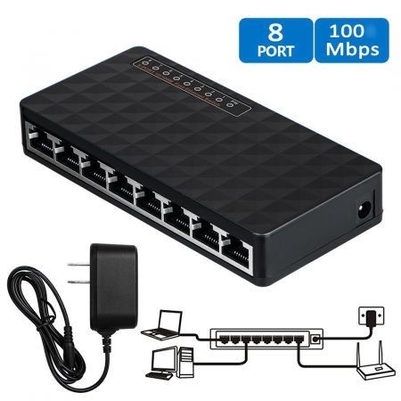 8 Port Fast Ethernet LAN Desktop RJ45 Network Switch Hub Adapter