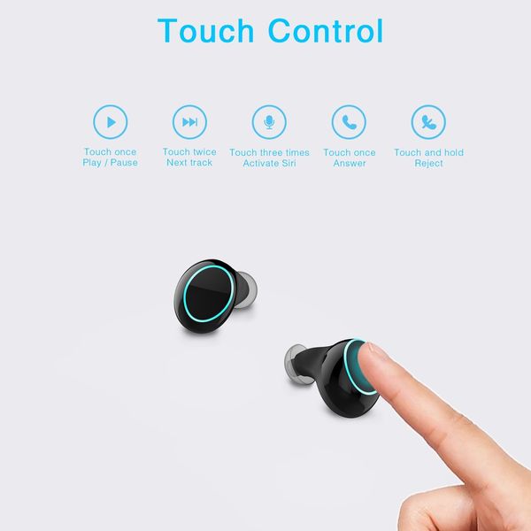 True Wireless Earbuds iHaper,Wireless 5.0 HiFi Stereo Earphones 4H Playtime IPX4 Waterproof Sweat Resistant Wireless Headphones with Mic Portable Charging Case Black