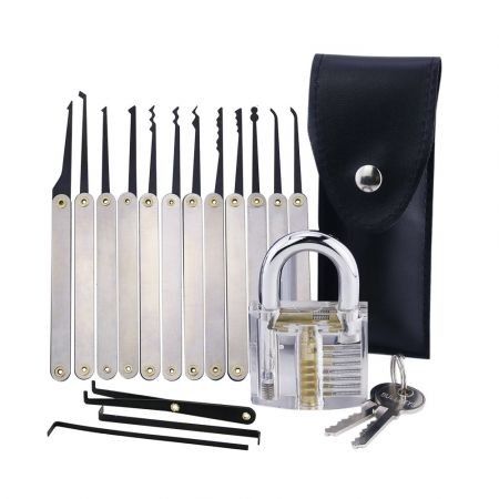 LOCKMALL Transparent Skill Training Padlock Stainless Steel Lock Picks Set