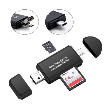 3 in 1 OTG Card Reader Type C USB Micro USB Combo to 2 Slot TF SD Card Reader