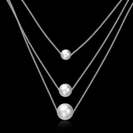 925 Sterling Silver Triple Pearl Necklace