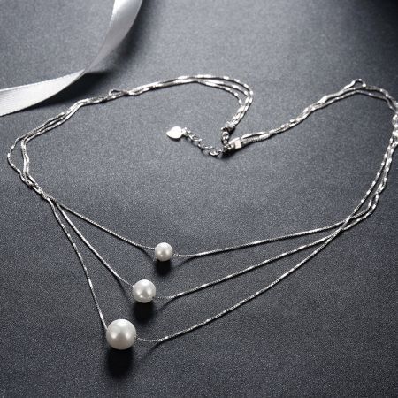 925 Sterling Silver Triple Pearl Necklace