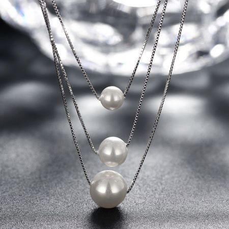 925 Sterling Silver Triple Pearl Necklace