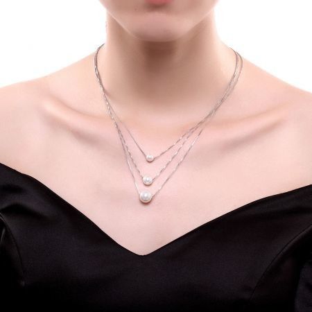 925 Sterling Silver Triple Pearl Necklace